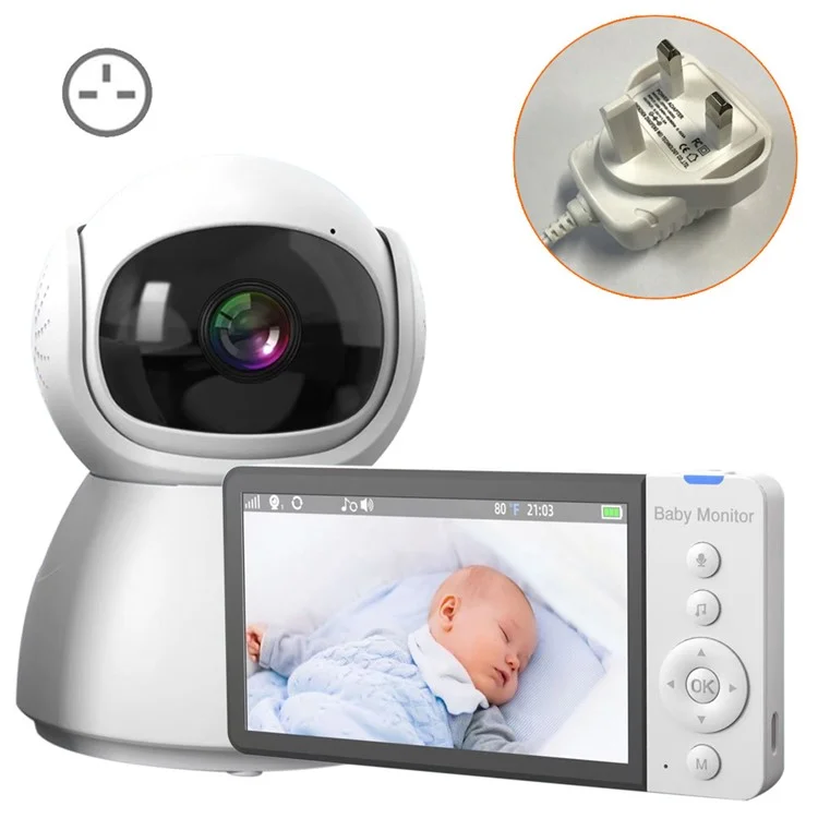 ABM700 5-inch Baby Monitor 1080P Camera Monitor Transmitter + Receiver Set Support Two-Way Voice - UK Plug