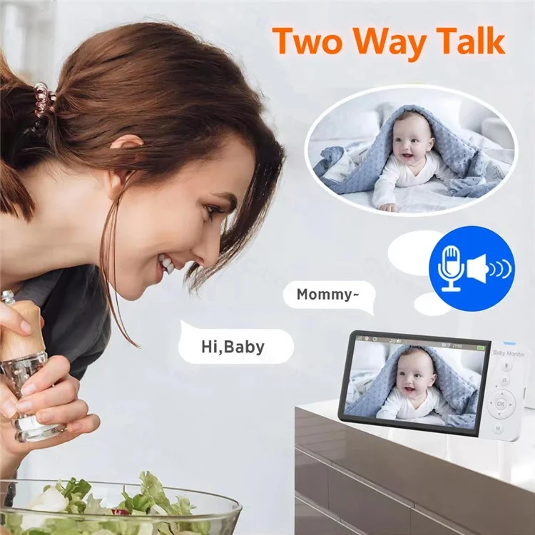 ABM700 5-inch Baby Monitor 1080P Camera Monitor Transmitter + Receiver Set Support Two-Way Voice - UK Plug