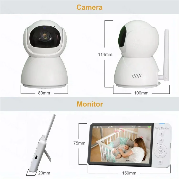ABM700 5-inch Baby Monitor 1080P Camera Monitor Transmitter + Receiver Set Support Two-Way Voice - UK Plug