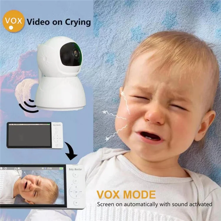 ABM700 5-inch Baby Monitor 1080P Camera Monitor Transmitter + Receiver Set Support Two-Way Voice - UK Plug