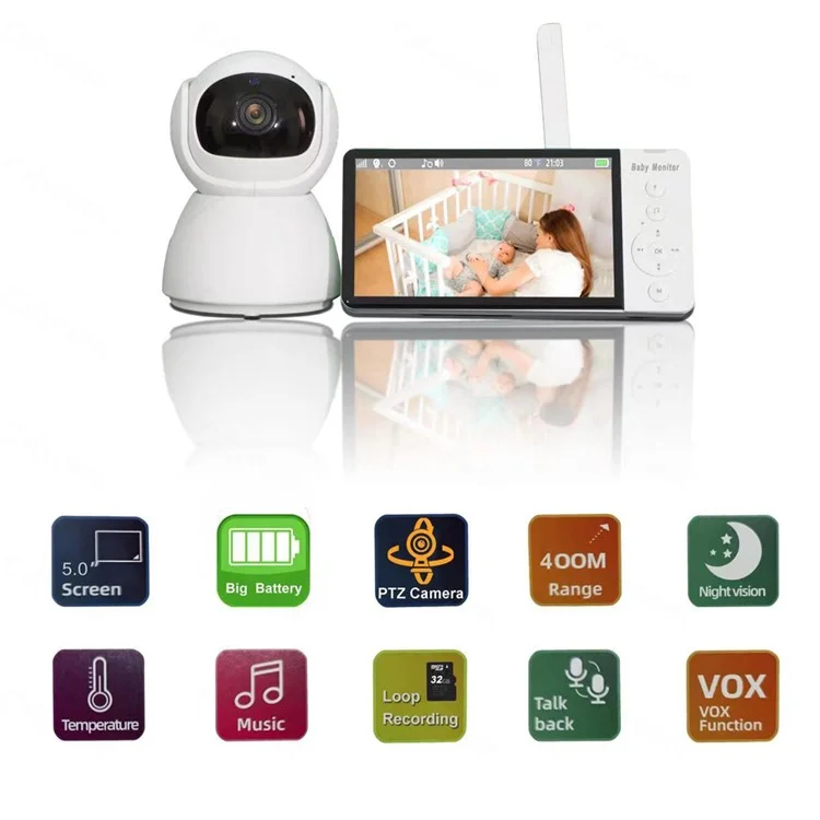 ABM700 5-inch Baby Monitor 1080P Camera Monitor Transmitter + Receiver Set Support Two-Way Voice - UK Plug
