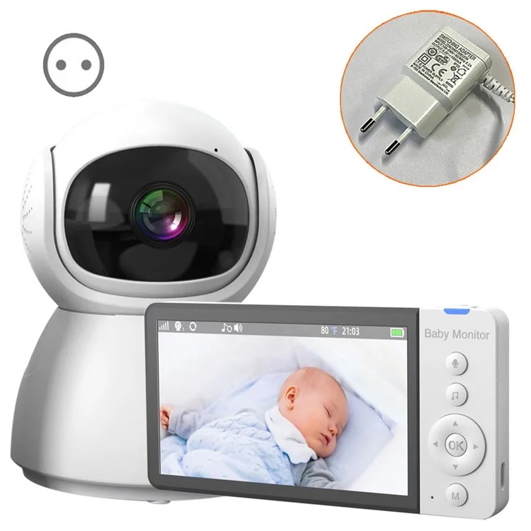 Babyphone ABM700 5 pouces 1080P Caméra Moniteur Émetteur + Récepteur Ensemble Avec Fonction Interphone Bidirectionnel - Prise EU
