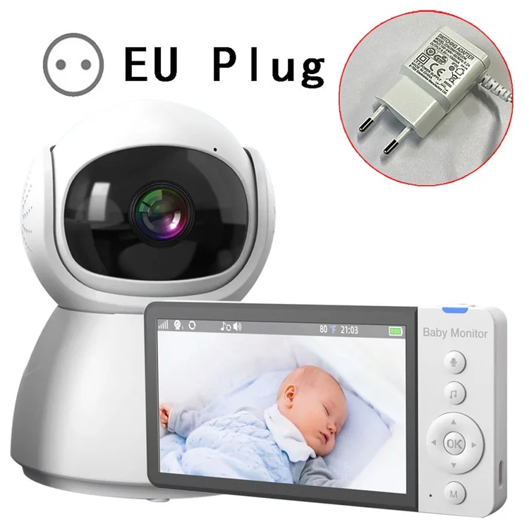 Babyphone ABM700 5 pouces 1080P Caméra Moniteur Émetteur + Récepteur Ensemble Avec Fonction Interphone Bidirectionnel - Prise EU