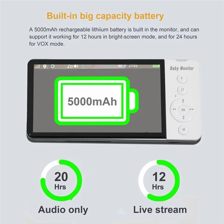 Babyphone ABM700 5 pouces 1080P Caméra Moniteur Émetteur + Récepteur Ensemble Avec Fonction Interphone Bidirectionnel - Prise EU
