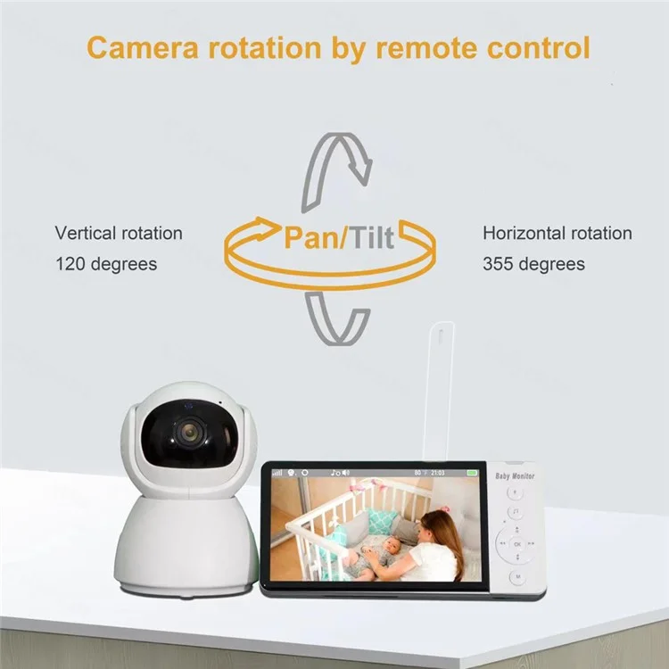 Babyphone ABM700 5 pouces 1080P Caméra Moniteur Émetteur + Récepteur Ensemble Avec Fonction Interphone Bidirectionnel - Prise EU