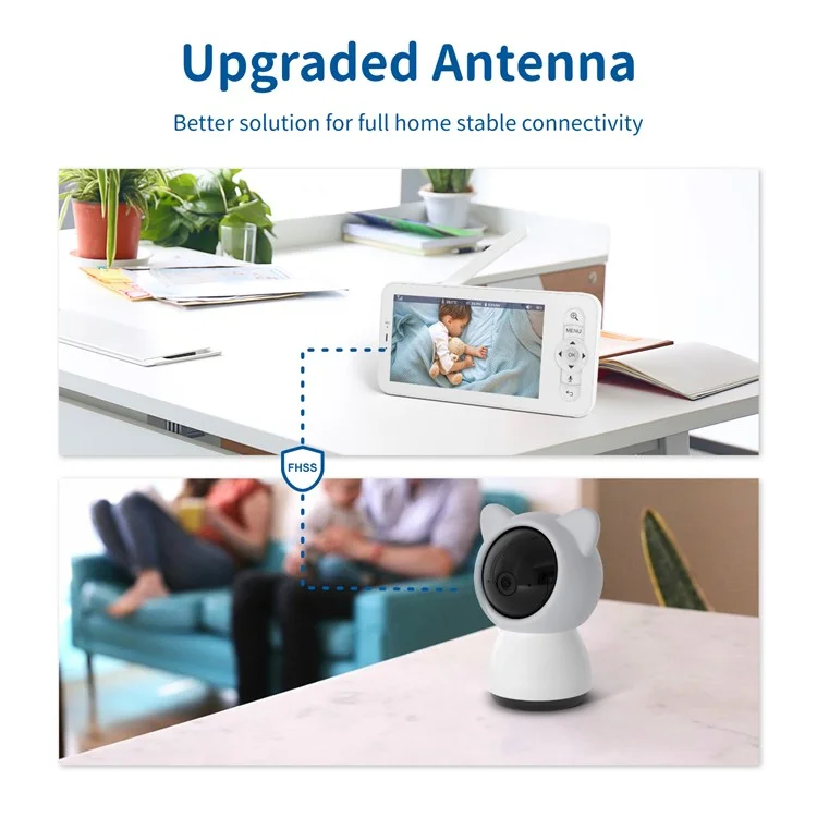 BABY5 Monitor para bebê de 5 polegadas com câmera de voz bidirecional, monitoramento remoto via aplicativo - Cinza / Plugue EUA