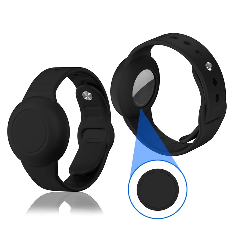 Waterproof Silicone Case for Apple AirTag Tracker Bracelet for Kids Bluetooth-compatible Finder Wristband Full Case Cover - Black