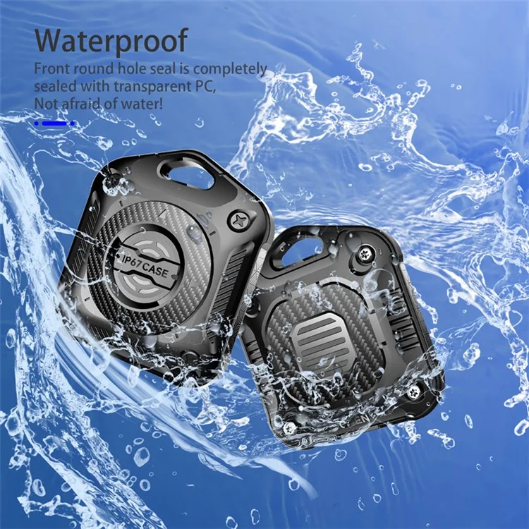 IP67 Waterproof TPU + PC Case for AirTag Bluetooth-compatible Tracker Anti-Scratch Locator Cover, with Front Back Film Set - Black