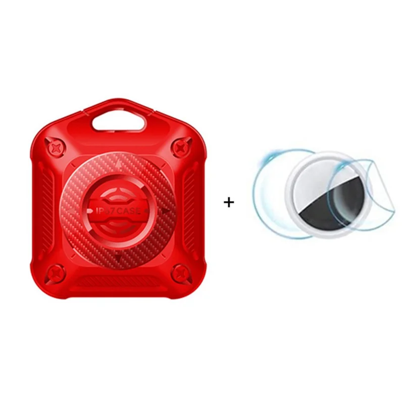 IP67 Waterproof TPU + PC Case for AirTag Bluetooth-compatible Tracker Anti-Scratch Locator Cover, with Front Back Film Set - Red