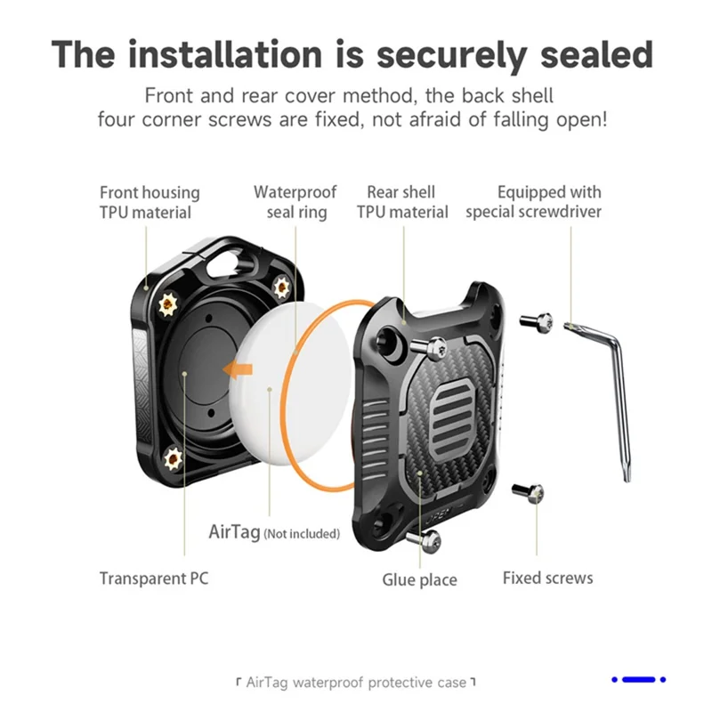 IP67 Waterproof TPU + PC Case for AirTag Bluetooth-compatible Tracker Anti-Scratch Locator Cover, with Front Back Film Set - Dark Blue