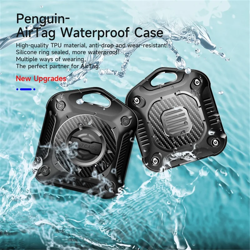 IP67 Waterproof TPU + PC Case for AirTag Bluetooth-compatible Tracker Anti-Scratch Locator Cover, with Front Back Film Set - Dark Blue