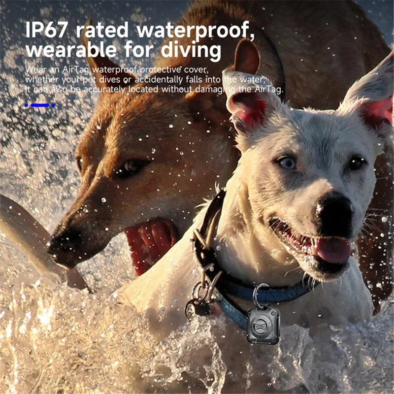 IP67 Waterproof TPU + PC Case for AirTag Bluetooth-compatible Tracker Anti-Scratch Locator Cover, with Front Back Film Set - Dark Blue