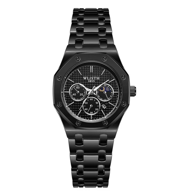 WLISTH 6149 Legierung Band Geschäft Quarz Uhr Leuchtende Armbanduhr mit Kalender - Schwarz / Herren