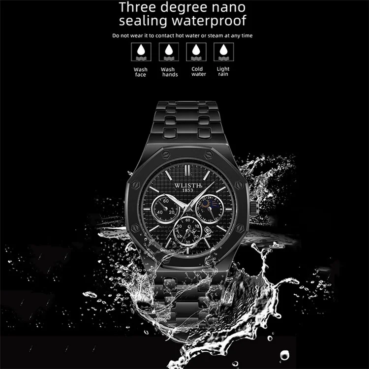 WLISTH 6149 Alloy Strap Business Quartz Watch Luminous Wrist Watch with Calendar - Black / Men