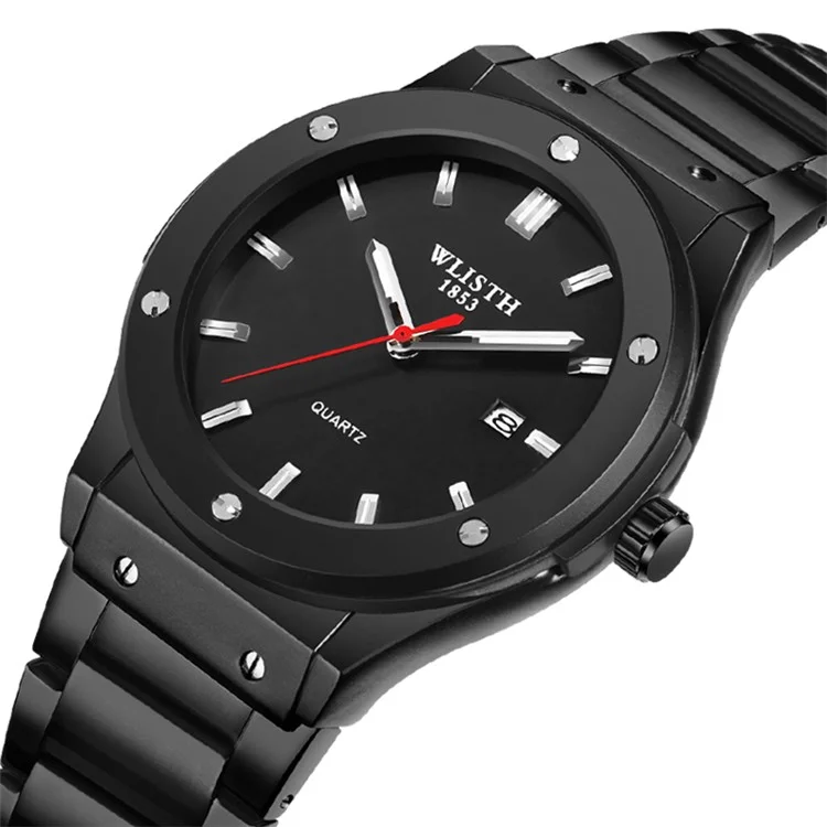 WLISTH S939 Sports Quartz Uhr Leuchtende Tägliche Wasserdichte Armbanduhr mit Kalenderanzeige - Schwarzes Stahlarmband