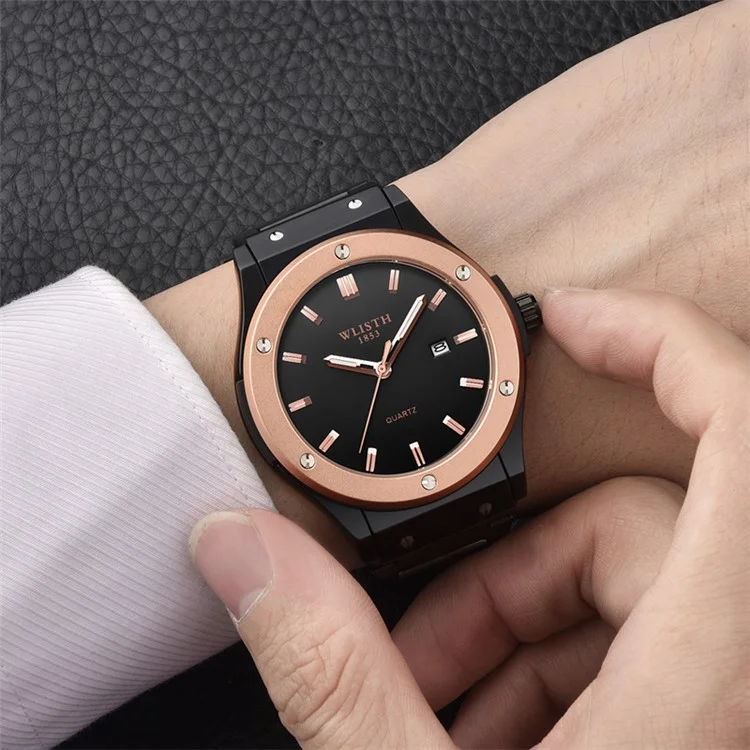 WLISTH S939 Sports Quartz Uhr Leuchtende Tägliche Wasserdichte Armbanduhr mit Kalenderanzeige - Schwarzes Stahlarmband