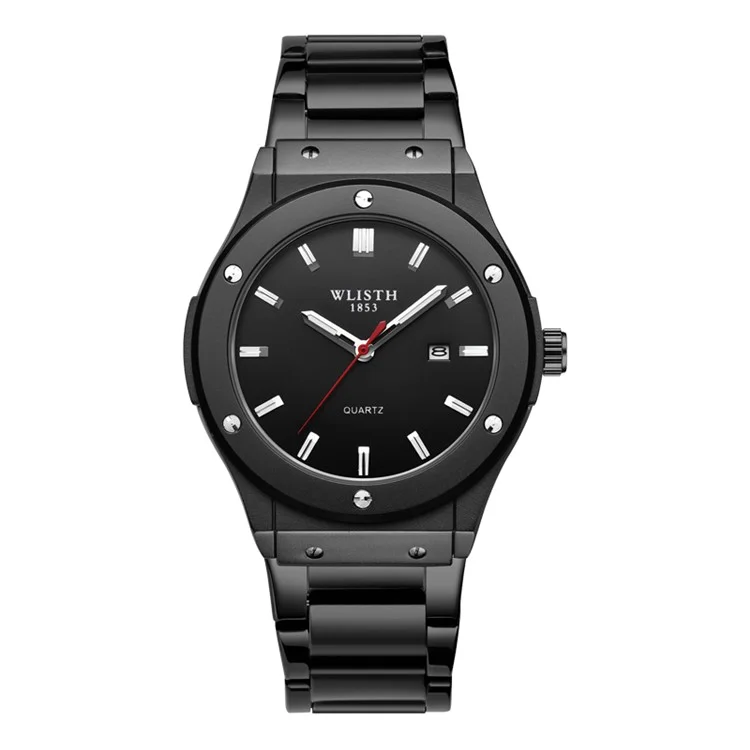 WLISTH S939 Sports Quartz Uhr Leuchtende Tägliche Wasserdichte Armbanduhr mit Kalenderanzeige - Schwarzes Stahlarmband