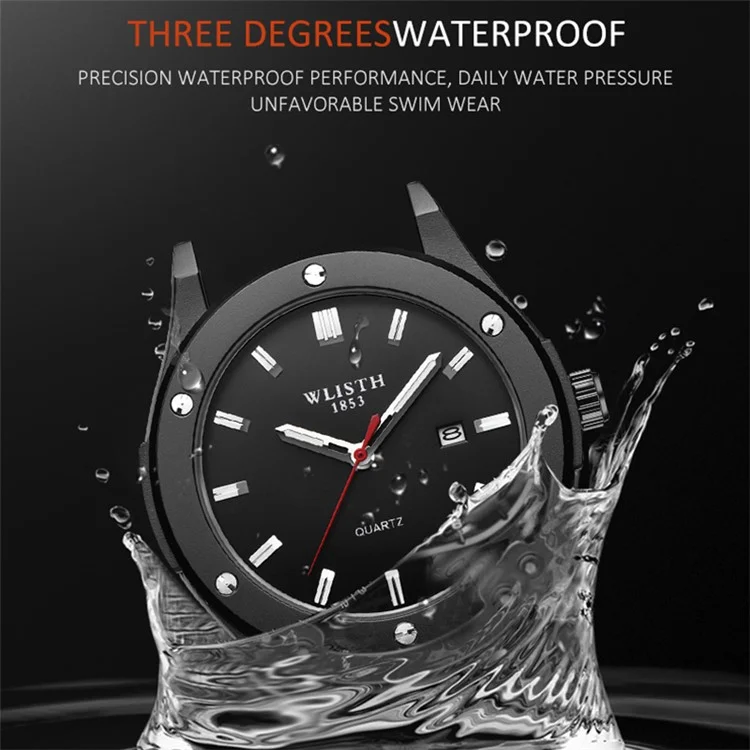 WLISTH S939 Sports Quartz Uhr Leuchtende Tägliche Wasserdichte Armbanduhr mit Kalenderanzeige - Schwarzes Stahlarmband