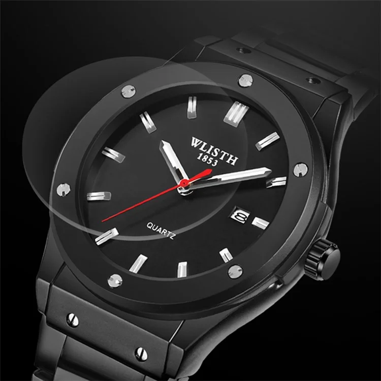 WLISTH S939 Sports Quartz Uhr Leuchtende Tägliche Wasserdichte Armbanduhr mit Kalenderanzeige - Schwarzes Stahlarmband