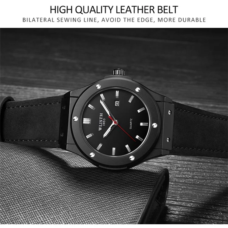 WLISTH S939 Sports Quartz Uhr Leuchtende Tägliche Wasserdichte Armbanduhr mit Kalenderanzeige - Schwarzes Stahlarmband
