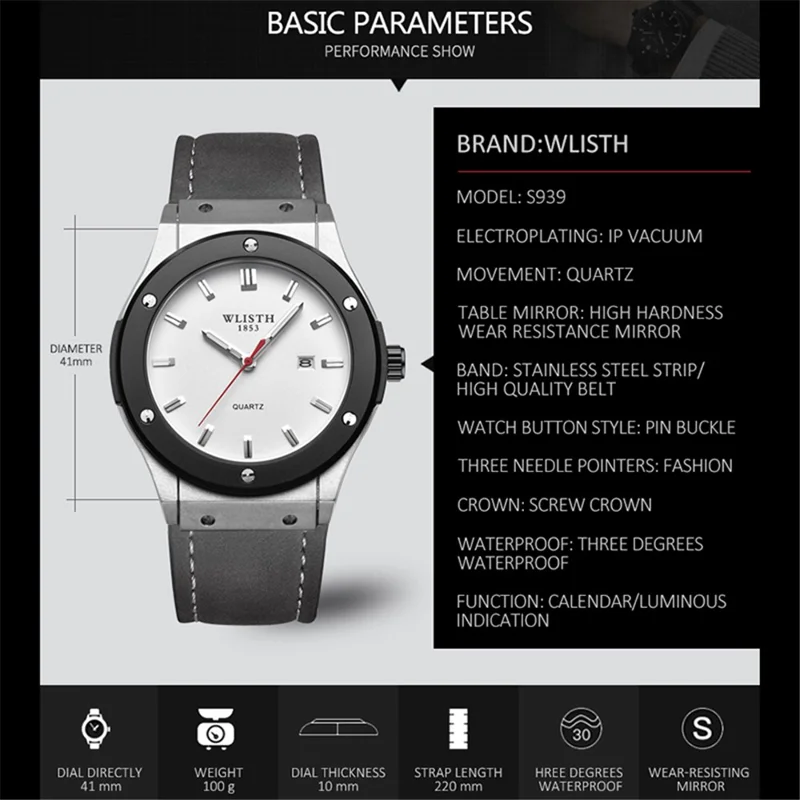 WLISTH S939 Sports Quartz Watch Luminous Daily Life Waterproof Wrist Bracelet Watch with Calendar Display - Silver Steel Strap