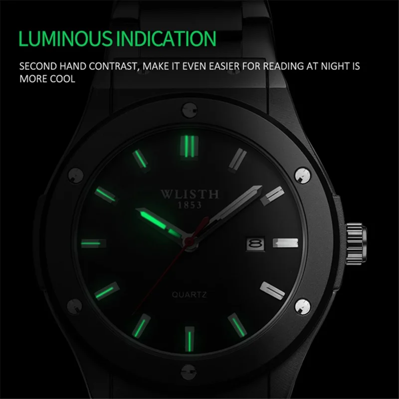 WLISTH S939 Sports Quartz Watch Luminous Daily Life Waterproof Wrist Bracelet Watch with Calendar Display - Silver Steel Strap