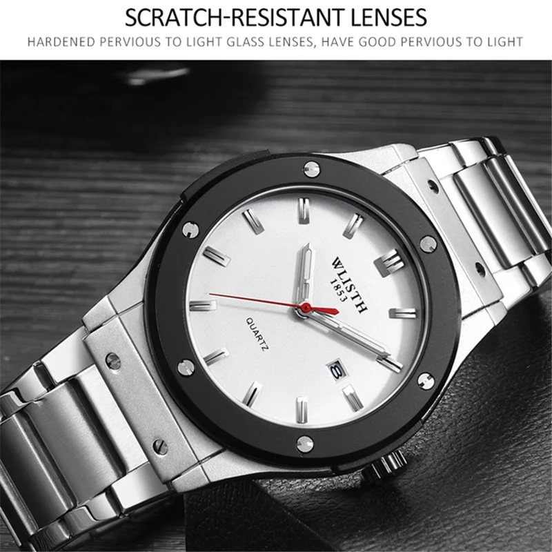 WLISTH S939 Sports Quartz Watch Luminous Daily Life Waterproof Wrist Bracelet Watch with Calendar Display - Silver Steel Strap