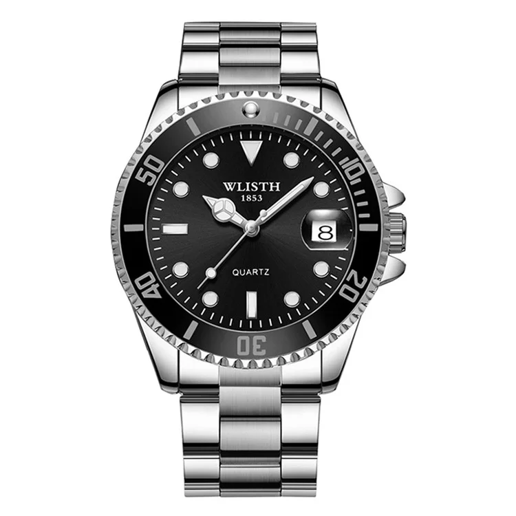 WLISTH 6057 Relógio Luminoso Bracelete de Pulso à Prova d'Água para Uso Diário com Função de Exibição de Calendário - Preto / Prata