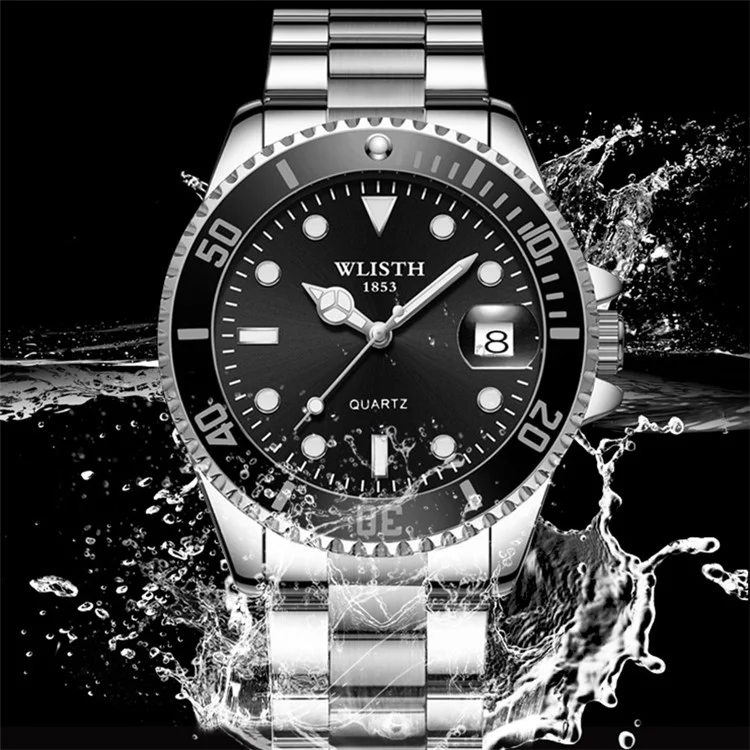 WLISTH 6057 Luminous Watch Daily Life Waterproof Bracelet Wrist Watch Band with Calendar Display Function - Black / Silver