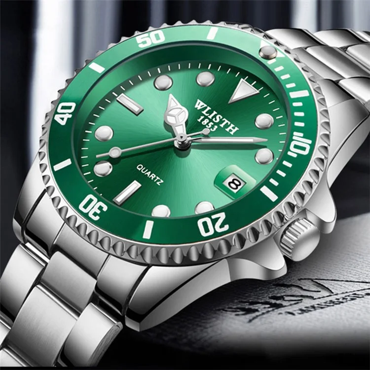 WLISTH 6057 Relógio Luminoso Bracelete de Pulso à Prova d'Água para Uso Diário com Função de Exibição de Calendário - Preto / Prata