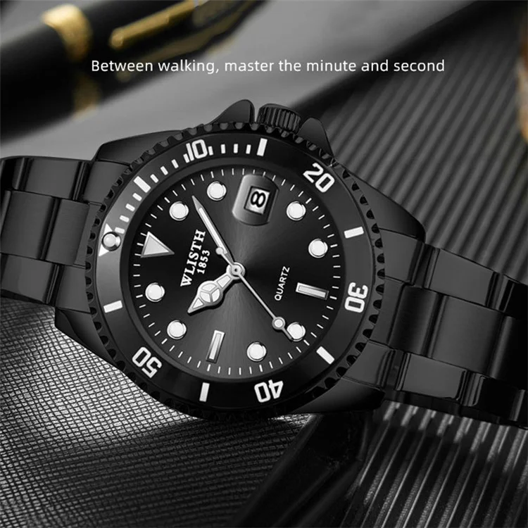 WLISTH 6057 Luminous Watch Daily Life Waterproof Bracelet Wrist Watch Band with Calendar Display Function - Blue / Black