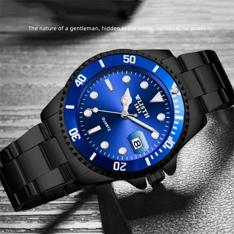 WLISTH 6057 Luminous Watch Daily Life Waterproof Bracelet Wrist Watch Band with Calendar Display Function - Blue / Black