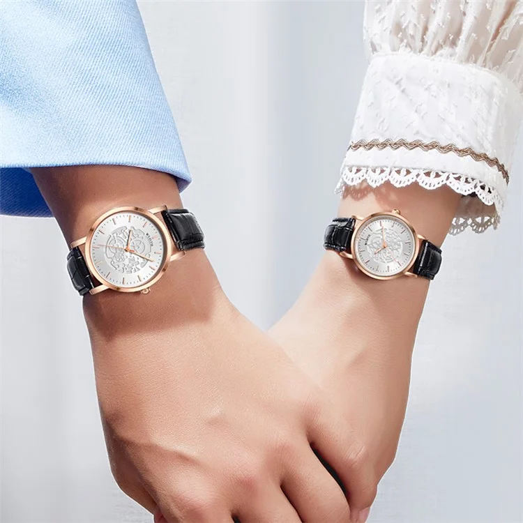 WLISTH S534 Fashion Couple Analog Quartz Watch Leather Strap Luminous Wrist Watch - Silver Case / Blue Dial / Blue Strap / Women