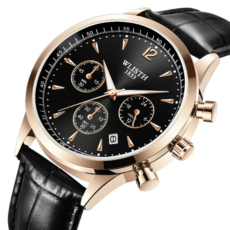 WLISTH S953 Multi-function Business Style Quartz Watch with Calendar Luminous Pointer Quartz Watch - Rose Gold / White / Brown Leather Strap