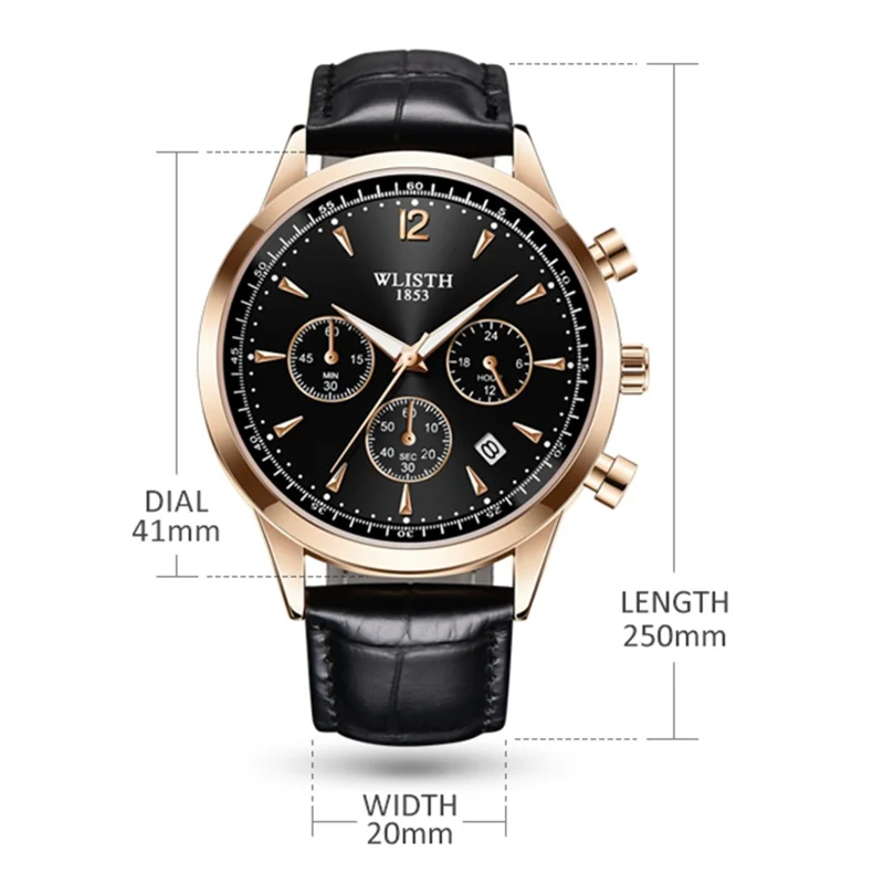 WLISTH S953 Multi-function Business Style Quartz Watch with Calendar Luminous Pointer Quartz Watch - Rose Gold / White / Brown Leather Strap