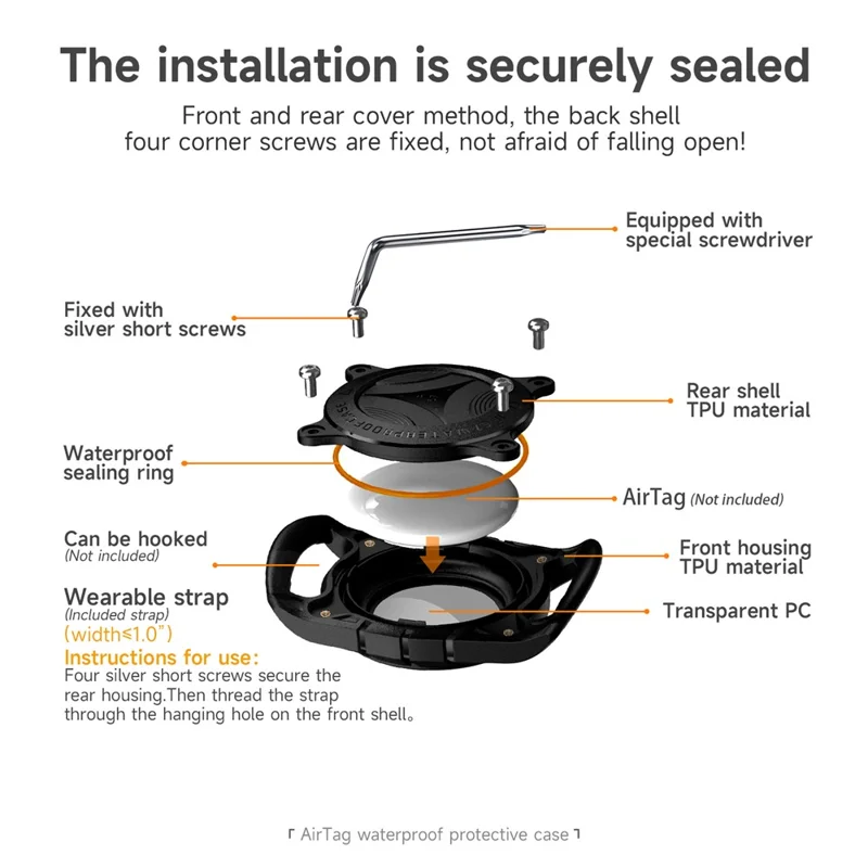 IP67 wasserdichtes Gehäuse für AirTag Bluetooth-kompatiblen Tracker, kratzfeste TPU + PC Schutzhülle für Locator - Rose