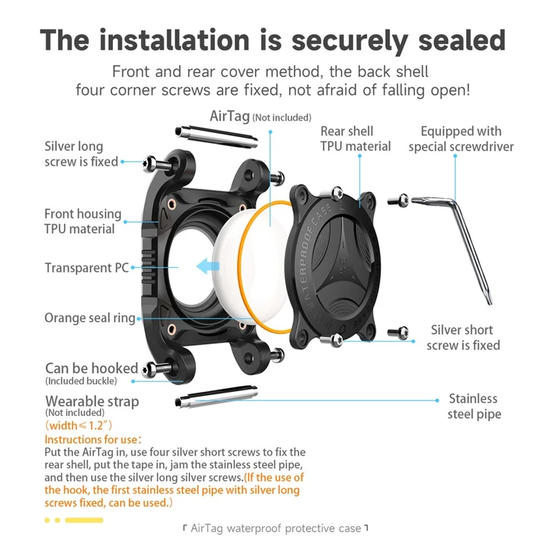Étui de protection pour tracker compatible Bluetooth AirTag, coque étanche IP67 en TPU + PC, couverture de localisateur ST - Rose
