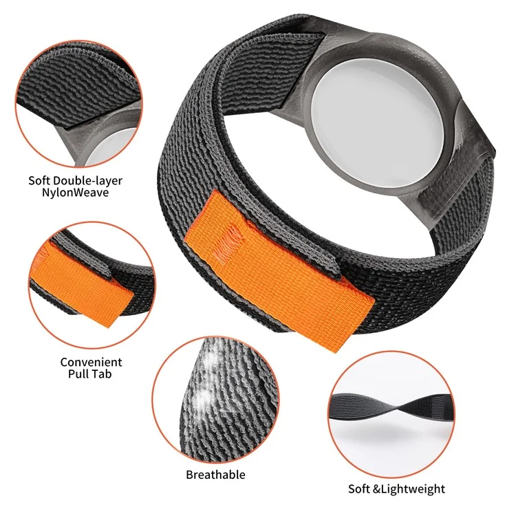 Nylon Braided Wrist Strap with TPU Case and Screen Protection for Apple AirTag Tracker Wristband - Loop Fastener / Black+Grey