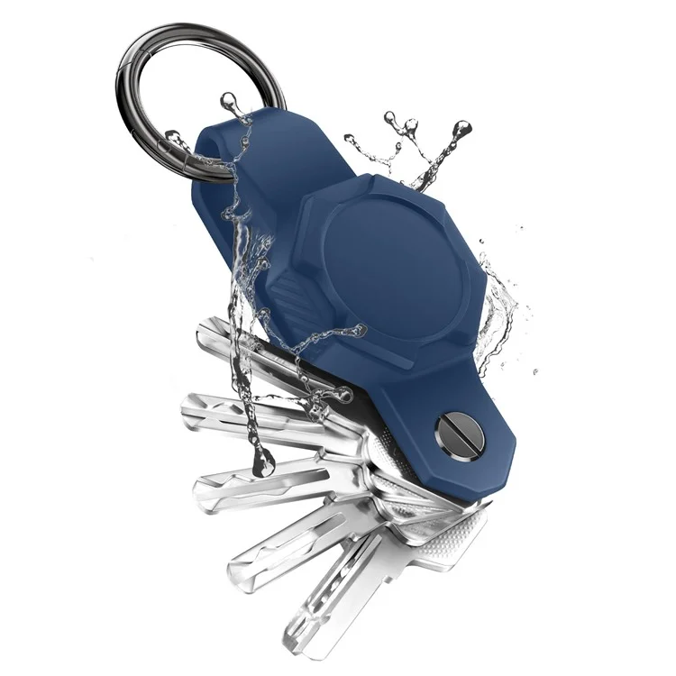 For Apple AirTag Silicone Case Waterproof Key Chain Ring Holder Key Organizer Case - Dark Blue