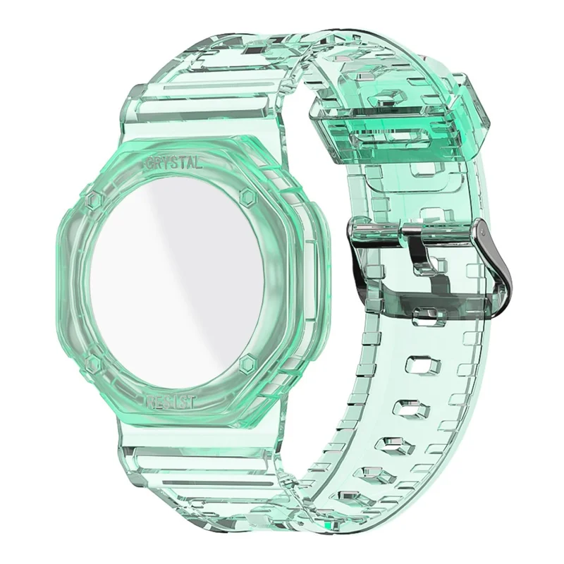 For Apple AirTag Bluetooth-compatible Tracker Carrying Case Transparent TPU Wrist Band Flexible Watch Strap - Green