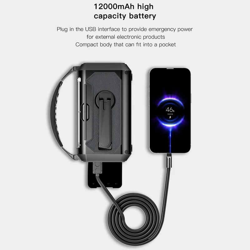 H17 Outdoor Hand Crank Power Generation Radio 12000mAh Power Bank Emergency Battery Pack with Flashlight Support Solar Charging - Red