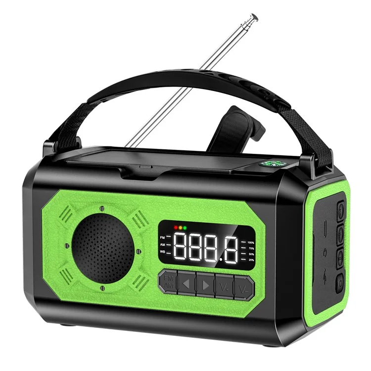 H17 Outdoor Hand Crank Power Generation Radio 12000mAh Power Bank Emergency Battery Pack with Flashlight Support Solar Charging - Cyan