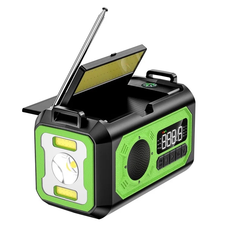 H17 Outdoor Hand Crank Power Generation Radio 12000mAh Power Bank Emergency Battery Pack with Flashlight Support Solar Charging - Cyan