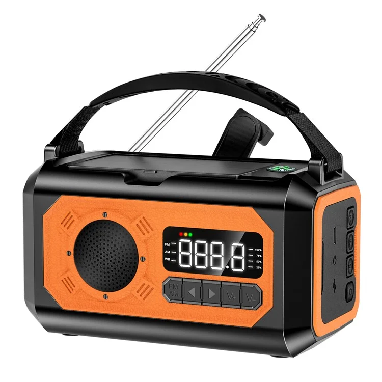 H17 Outdoor Hand Crank Power Generation Radio 12000mAh Power Bank Emergency Battery Pack with Flashlight Support Solar Charging - Orange