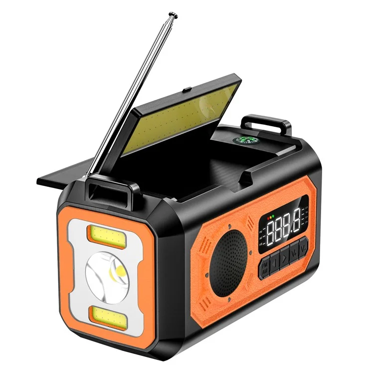 H17 Outdoor Hand Crank Power Generation Radio 12000mAh Power Bank Emergency Battery Pack with Flashlight Support Solar Charging - Orange