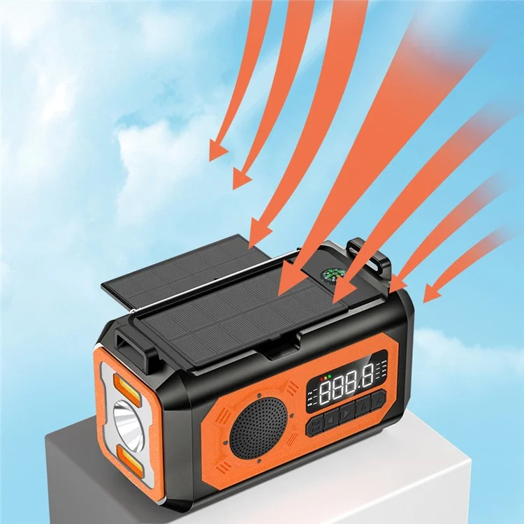 H17 Outdoor Hand Crank Power Generation Radio 12000mAh Power Bank Emergency Battery Pack with Flashlight Support Solar Charging - Orange