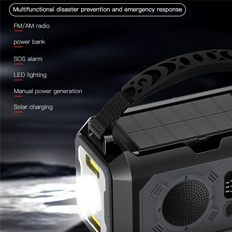 H17 Outdoor Hand Crank Power Generation Radio 12000mAh Power Bank Emergency Battery Pack with Flashlight Support Solar Charging - Orange