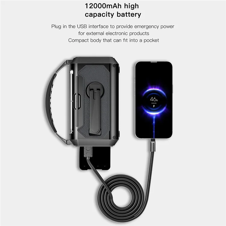 H17 Outdoor Hand Crank Power Generation Radio 12000mAh Power Bank Emergency Battery Pack with Flashlight Support Solar Charging - Orange