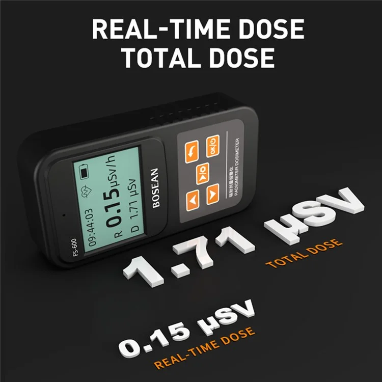 Detector de Radiación Nuclear de Bosean FS-600 Geiger Contador X-ray Beta Gamma Tester GM Tasa de Dosis de Dosis Real en Tiempo Real