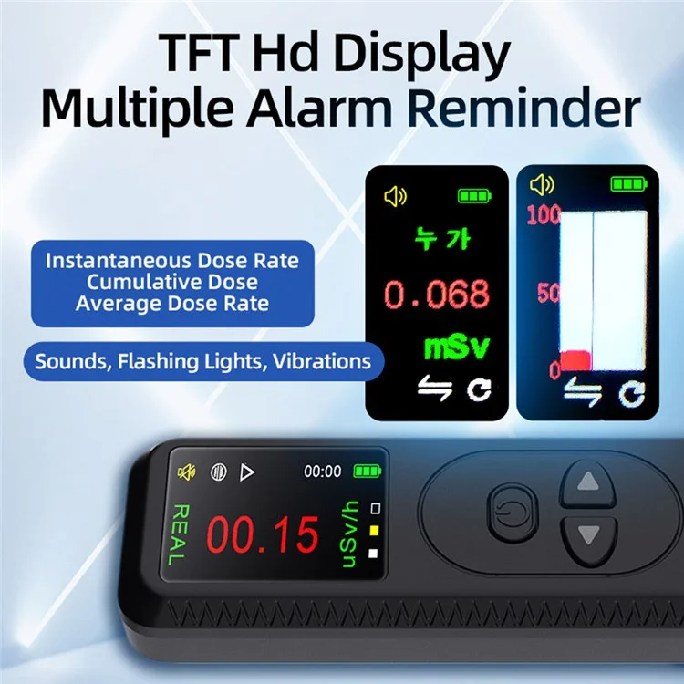 Handheld Plastic Nuclear Radiation Detector Color Display Rechargeable Radioactive Geiger Tester - Black